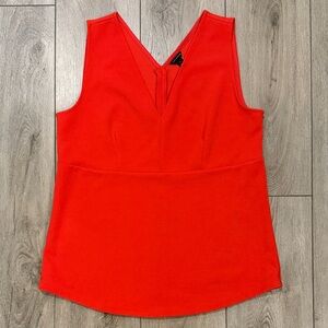 Ann Taylor V--Neck Sleeveless Empire Seam Shirt Dip Hem Red Top Shell - S NEW